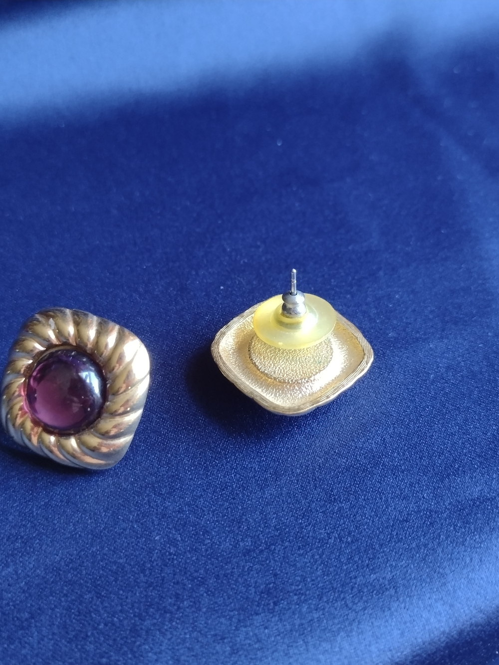 Gold-Tone Fashion Stud Earrings with Pink Cabochon